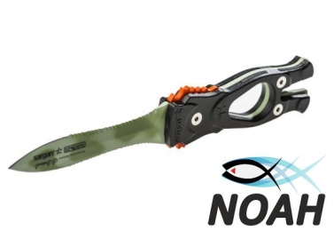 Нож SARGAN Сталкер-Стропорез Z1 с покрытием зеленый камуфляж для подводной охоты